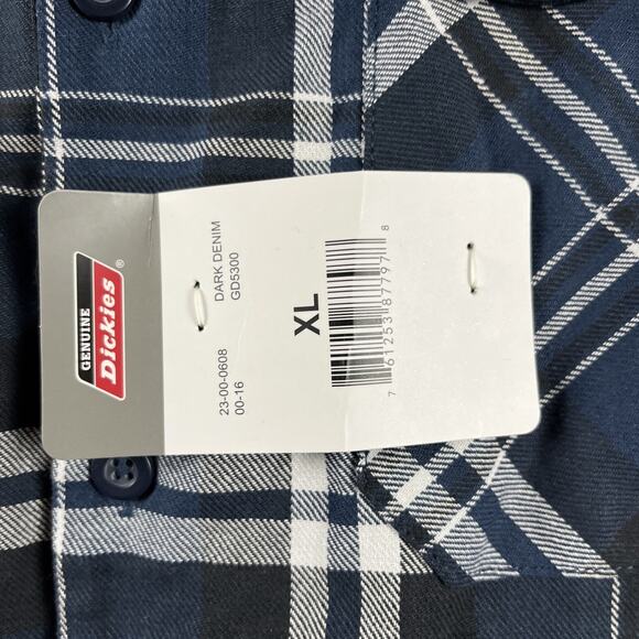 Dickies Mens Shirt Size XL Plaid Dark Denim‎ Cotton Button Front Short Slv - Picture 3 of 8